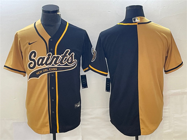 Men's New Orleans Saints Black Gold Split Cool Base Stitched Baseball Jersey